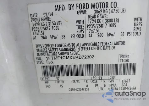 2014 Ford F-150 Xl из США, поврежденный, VIN 1FTMF1CMXEKD72302